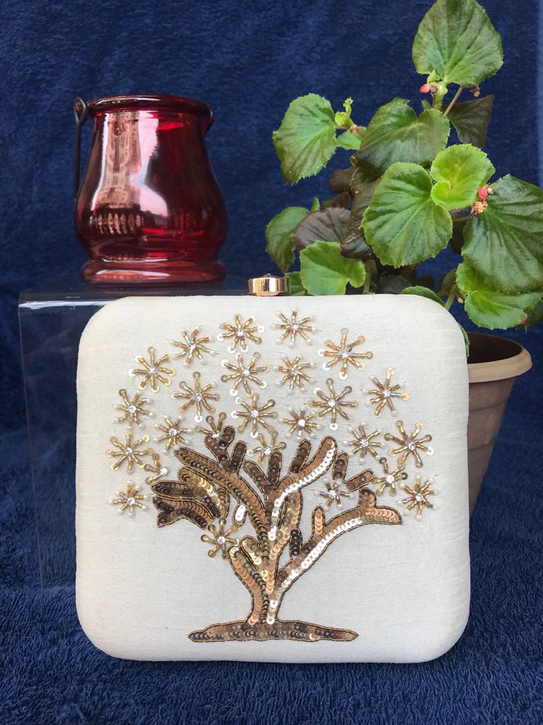 Tree of Life - Hand Carved and Painted Vegetable Tanned Leather Clutch -  Six Wings by Skrocki Design