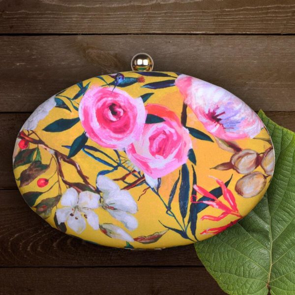 rose print on oval shaped clutch box