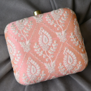 Chikankari Clutch Bag in Square Shape pink colour clutchcraft.in.png