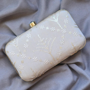 Clutch Bag with Embroidery Work Beige Colour clutchcraft.in