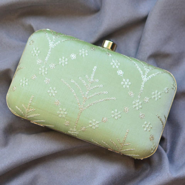 Clutch Bag with Embroidery Work Lemon Green clutchcraft.in