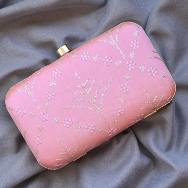 Clutch Bag with Embroidery Work Pink Colour clutchcraft.in