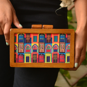 Wooden Clutch with Windows Printed on Fabric Inside clutchcraft.in
