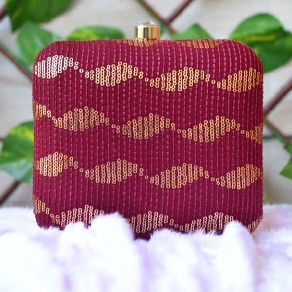 New Embroidery Collection in Square Shape Maroon clutchcraft.in