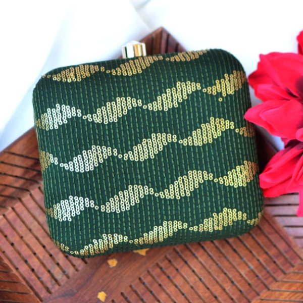 New Embroidery Collection in Square Shape dark green clutchcraft.in