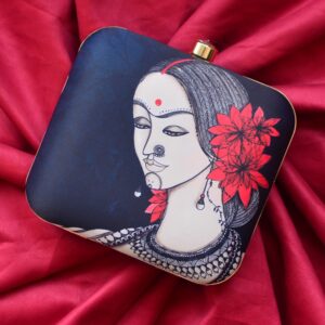 Beautiful Indian Women Art Printed On Silk Square Clutch