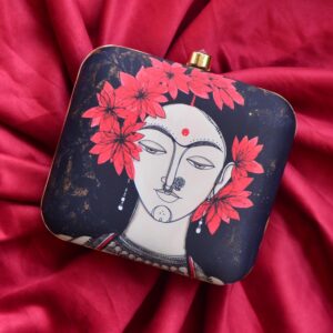 Indian Women Art Printed On Silk Square Clutch