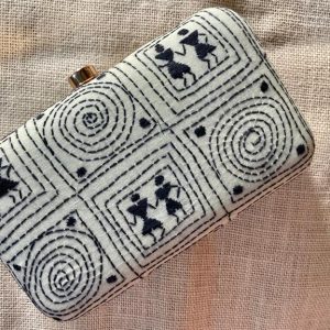 "Experience the Rich Cultural Heritage of India with Our White Kantha Clutch"
