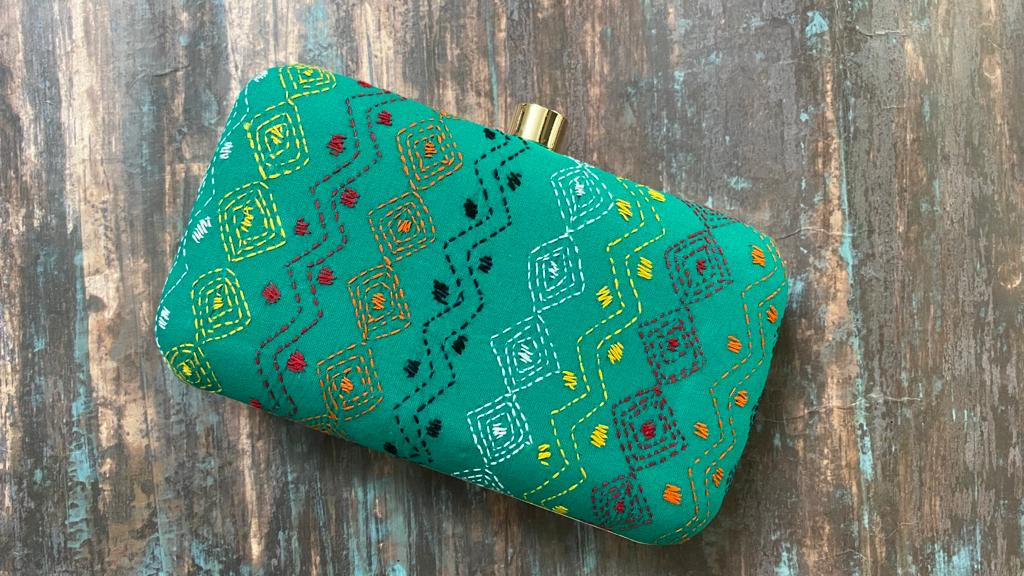 Jade Green Colour Kantha Collections Clutchcraft