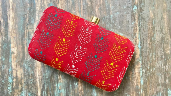 Scarlet Red colour kantha collections clutchcraft