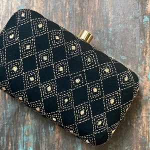 "Experience the Rich Cultural Heritage of India with Our Black Kantha Clutch"