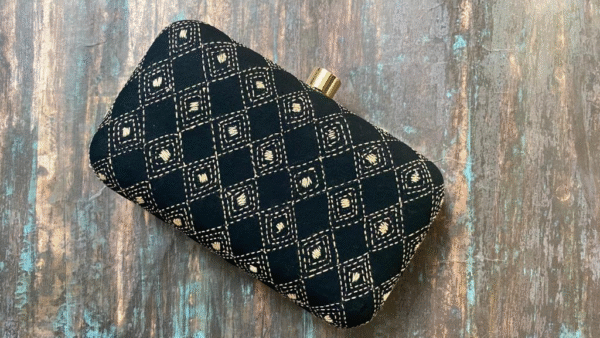 "Experience the Rich Cultural Heritage of India with Our Black Kantha Clutch"