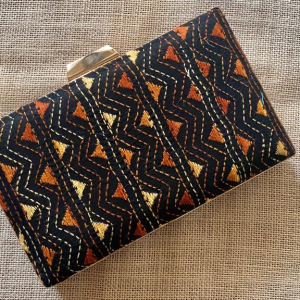 “Experience the Rich Cultural Heritage of India with Our Dark Brown Kantha Clutch”