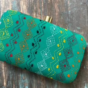 Experience the Rich Cultural Heritage of India with Our Jade Green Kantha Clutch