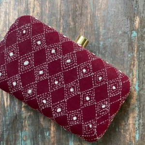 Experience the Rich Cultural Heritage of India with Our Maroon Kantha Clutch”