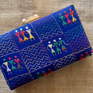 “Experience the Rich Cultural Heritage of India with Our Royal Blue Kantha Clutch”