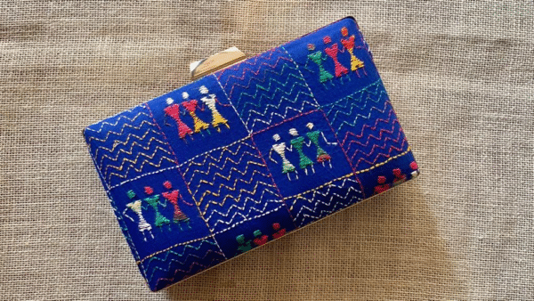 "Experience the Rich Cultural Heritage of India with Our Royal Blue Kantha Clutch"