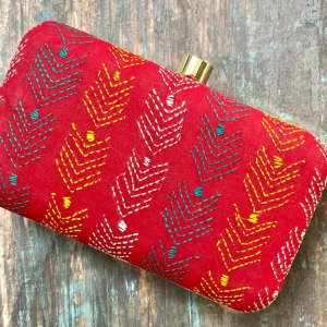 "Experience the Rich Cultural Heritage of India with Our Scarlet Red Kantha Clutch"