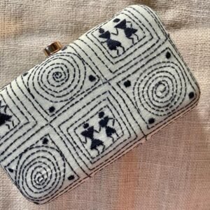 "Experience the Rich Cultural Heritage of India with Our Off White Kantha Clutch"