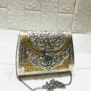 Rajwada Collection - Metal Brass Golden Silver Clutch Bag
