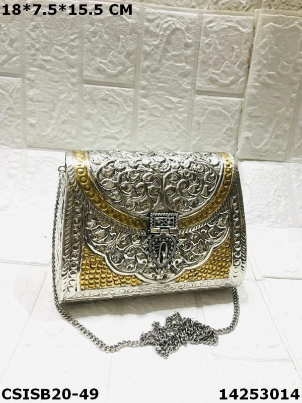 Rajwada Collection - Metal Brass Golden Silver Clutch Bag
